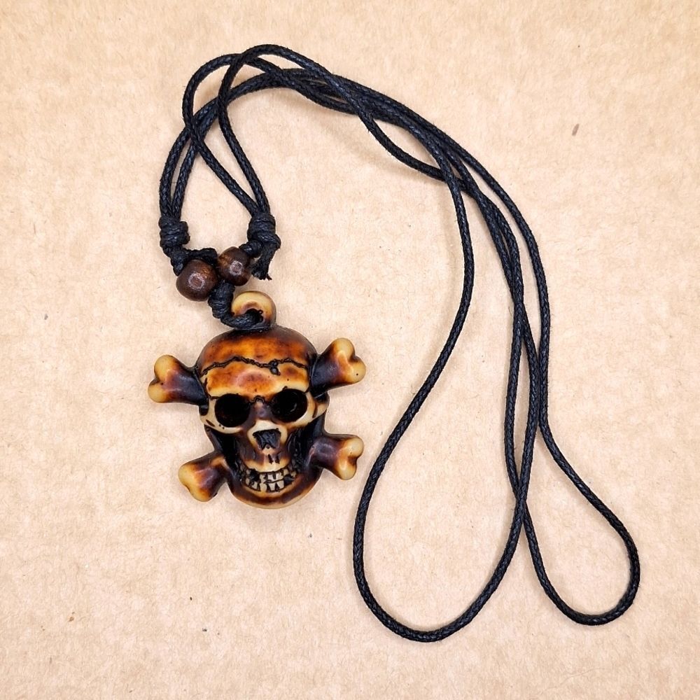 SKULL crossbones resin pendant Pirate necklace adjustable